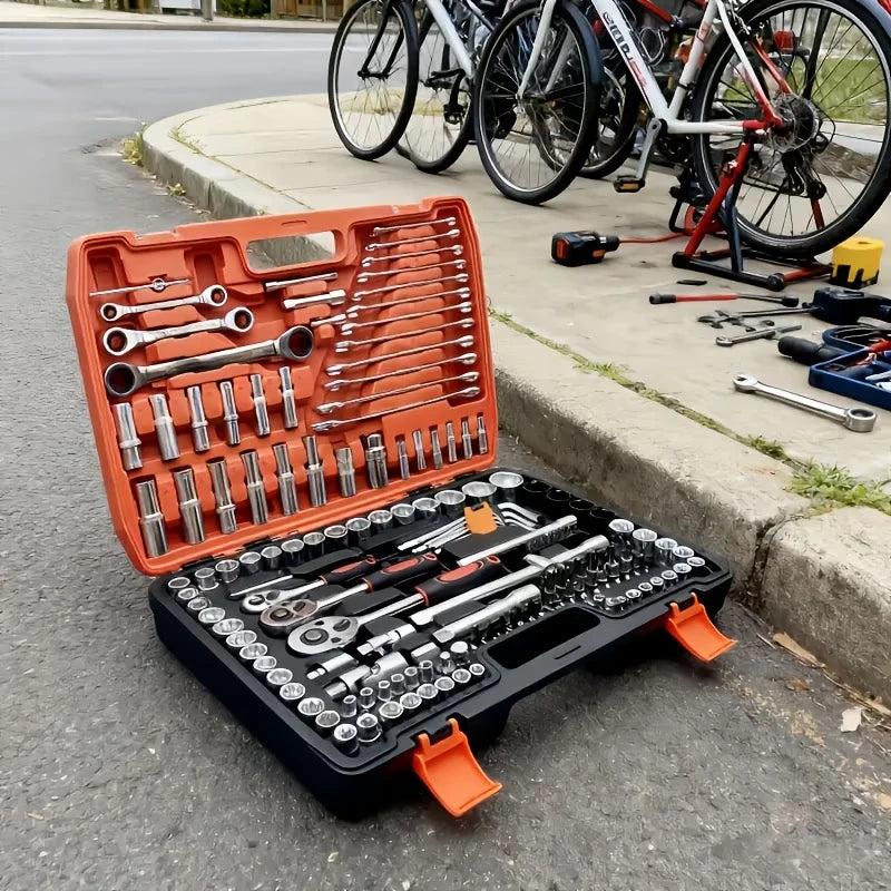 150/46pcs Socket Tool Set, Automotive & Motorcycle Repair Tool Kit - Durable Chrome Vanadium Steel, Includes Ratchet Wrenches from PriceLows™