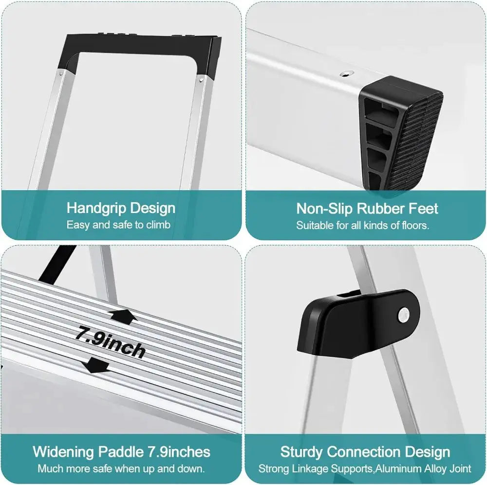 6 Step Ladder, 330lbs Folding Step Stool with Anti-Slip Wide Pedal Handrails, Aluminum Stool Ladders, Safety Household Ladder for Home Kitchen Courtyard Outdoor from PriceLows™