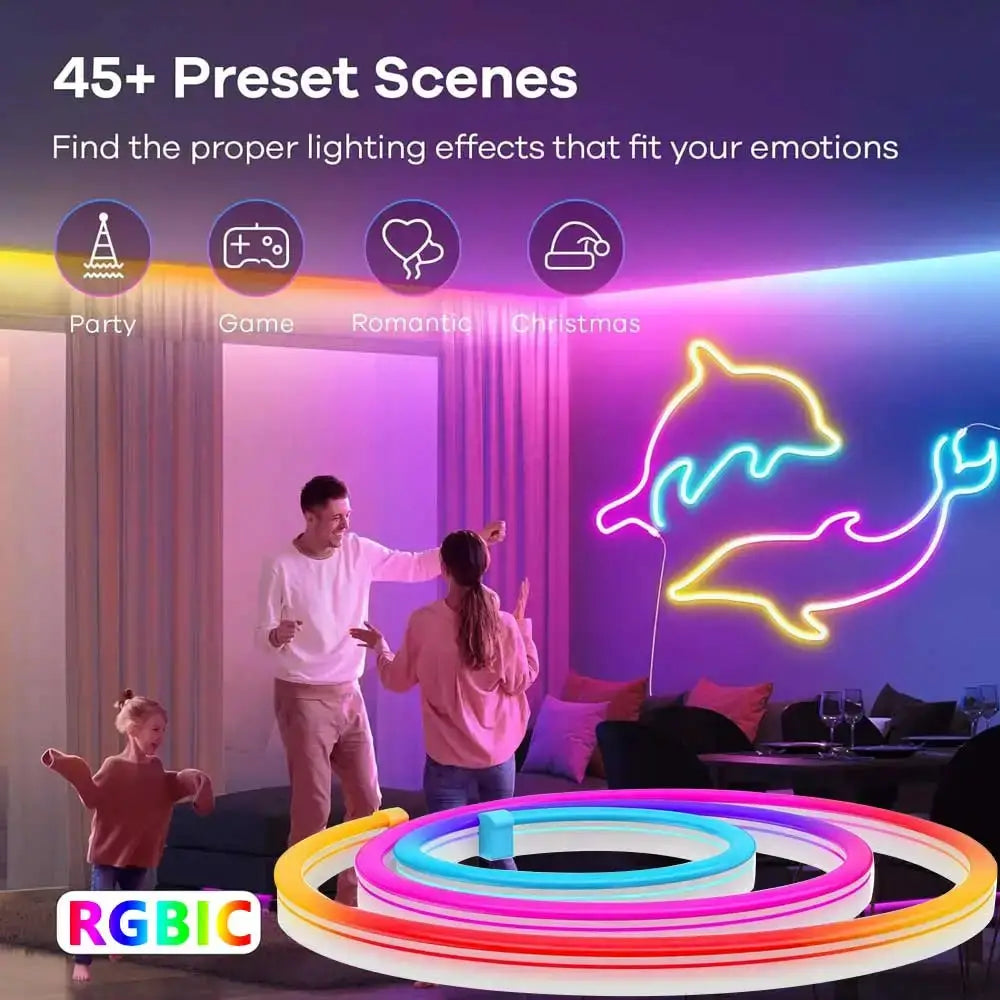 TUYA Neon LED Strip Lights 5V 72LEDs/M Silicone Neon Rope Light with Music Sync RGBIC Dreamcolor Chasing Strip Tape for Room from PriceLows™