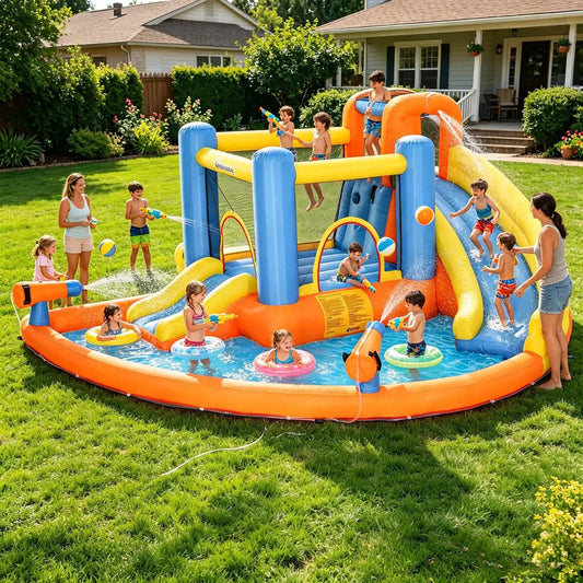 Inflatable Water Slide with Blower, All in 1 Bounce House Jumping Castle With Pool, Outdoor Backyard Playground For Summer Party from PriceLows™