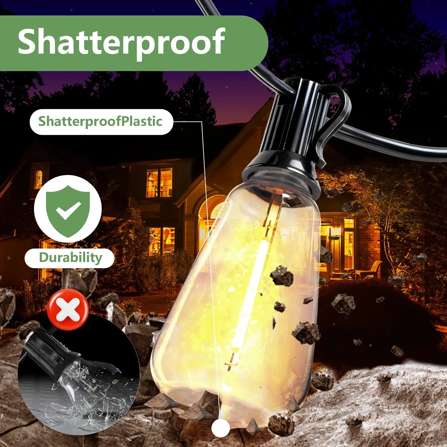 100FT Solar Outdoor String Lights IP65 Waterproof Patio Lights, Shatterproof E12 Replaceable Bulbs, Remote Dimmable Timing from PriceLows™