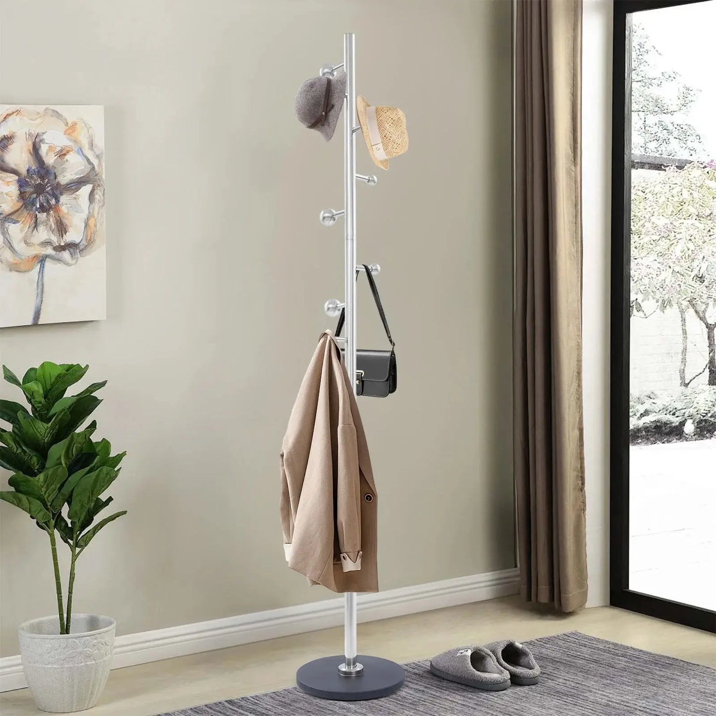 Coat Rack, Freestanding Coat Stand with 8 Spherical Hooks, Stainless Steel Corner Coat Storage Rack for Entryway Bathroom from PriceLows™