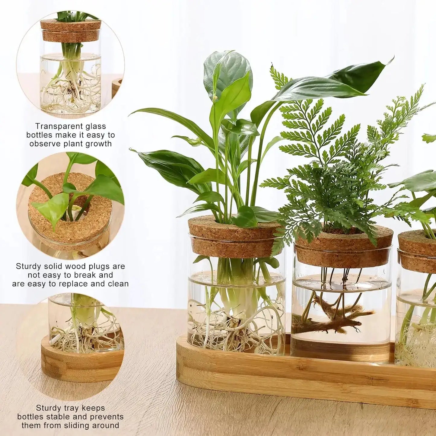 3Pcs Propagation Stations with Wooden Stand, Glass Planter Terrarium for Hydroponics, Desktop Home Office Decor from PriceLows™