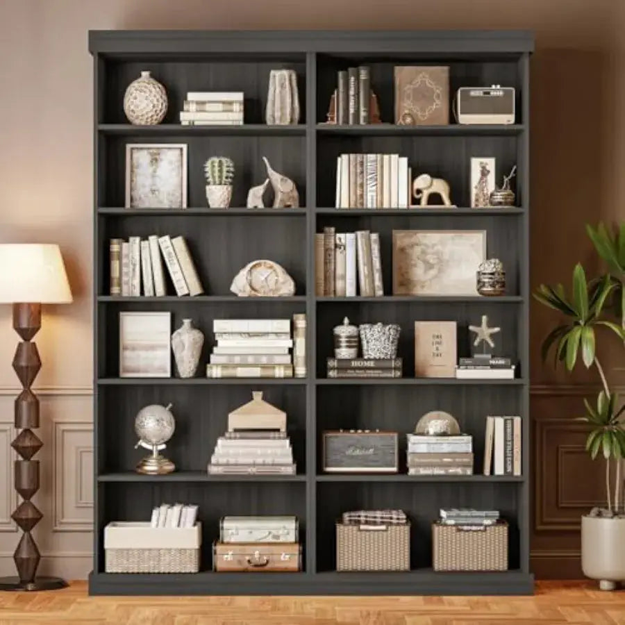 70.8" Tall Black Bookshelf Farmhouse Modular Bookcase with 6-Tier Adjustable Shelves Large Storage Cabinet for Home Office Livi from PriceLows™