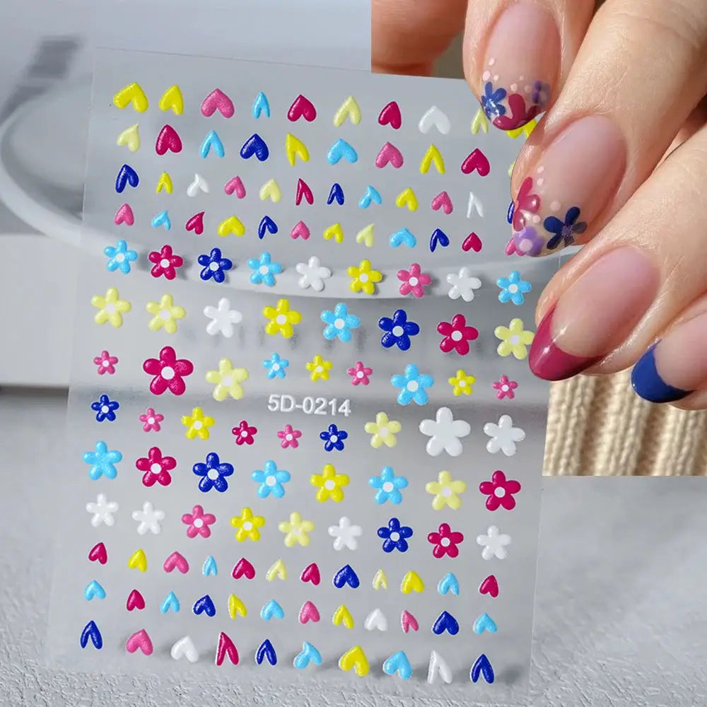 5D Pink Blue Floral Nail Art Stickers Petals Leaf Plant Embossed Nail Decals Spring Summer Flower Design for DIY Nail Supplies from PriceLows™