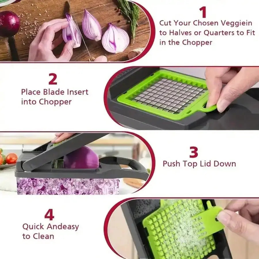 Multi Blade Vegetable Chopper | Stainless Blades | Manual Dicer | Storage Case