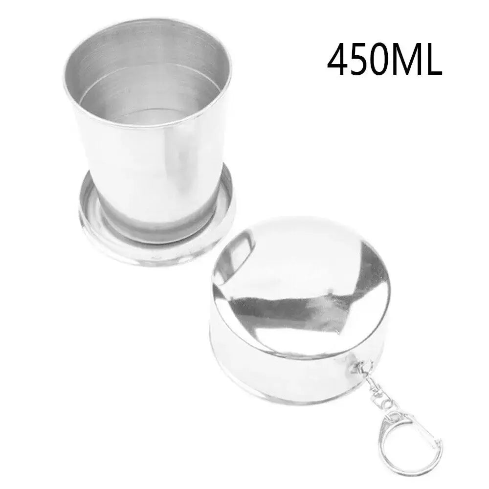 Foldable Cup with Lid 75ml-450ml Stainless Steel Shot Glass, Rustproof&Flexible, Easy-Carry Keychain For Travel,Fishing&Camping from PriceLows™