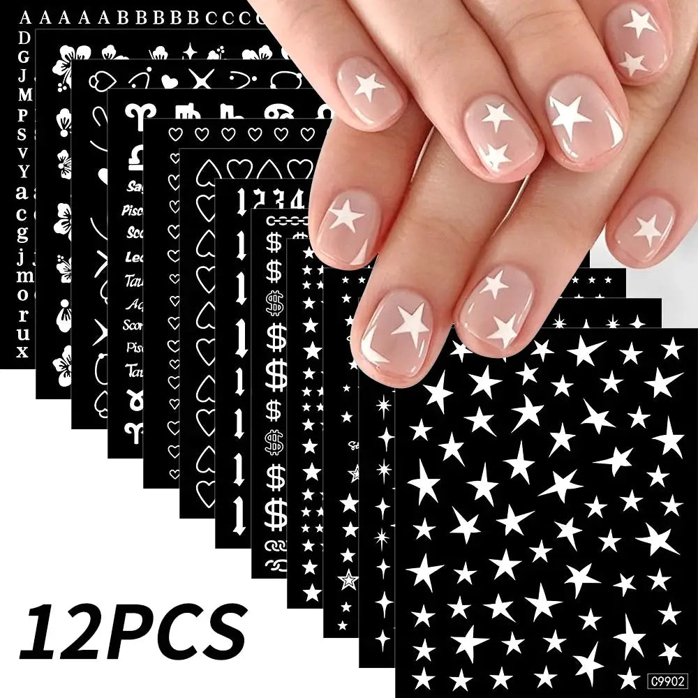 12Pcs 3D Gold Sliver Stars Nail Stickers Bronzing Starlight Nail Art Decals Self Adhesive Slider Decals DIY Nail Tips Decoration from PriceLows™