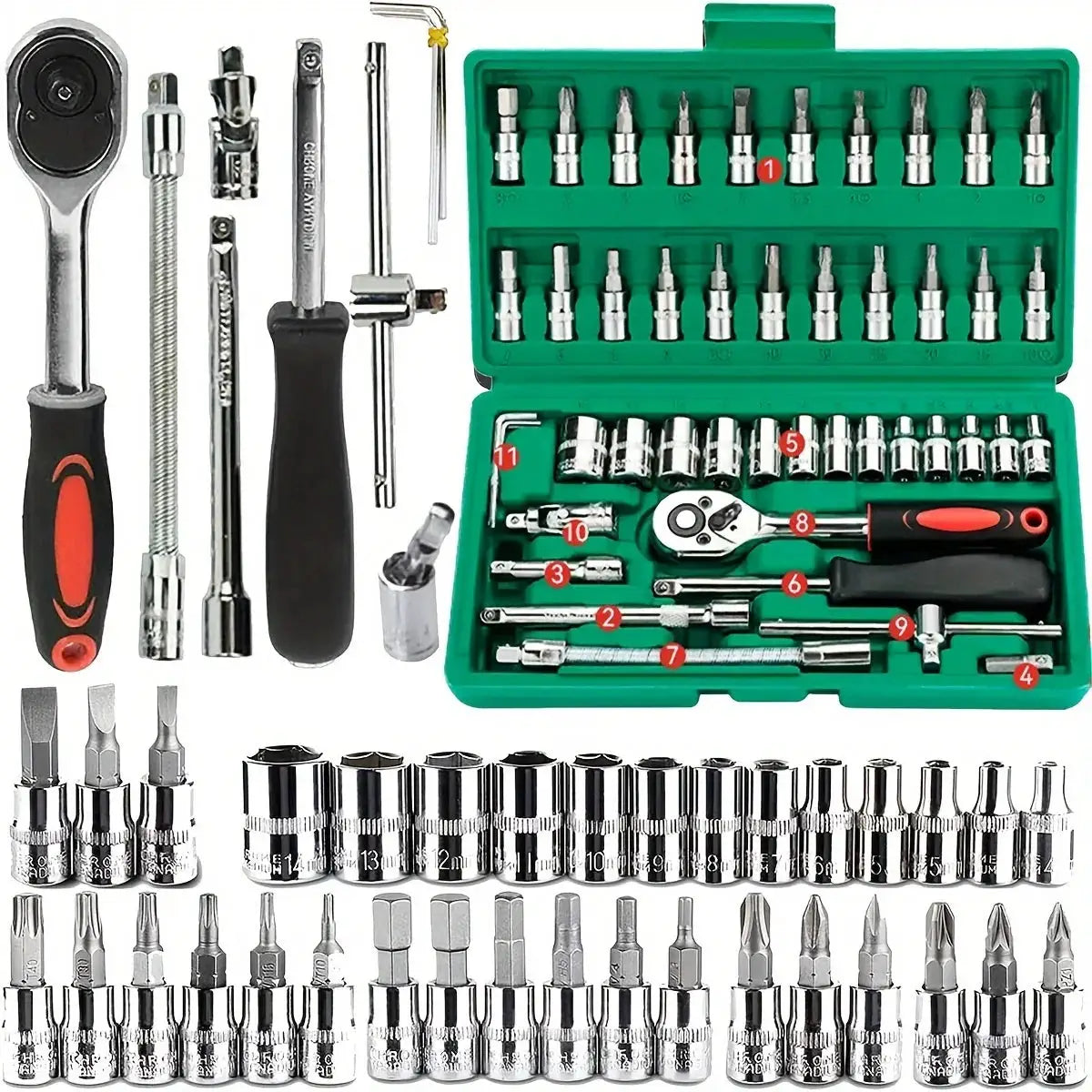 46pc Drive Socket Set 1/4 inch Ratchet Wrench Set with Sockets Metric Hex Bit Socket Set Mechanic Tool Kits for Auto Repair Hous from PriceLows™