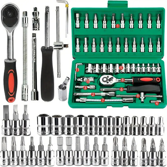 46pc Drive Socket Set 1/4 inch Ratchet Wrench Set with Sockets Metric Hex Bit Socket Set Mechanic Tool Kits for Auto Repair Hous from PriceLows™