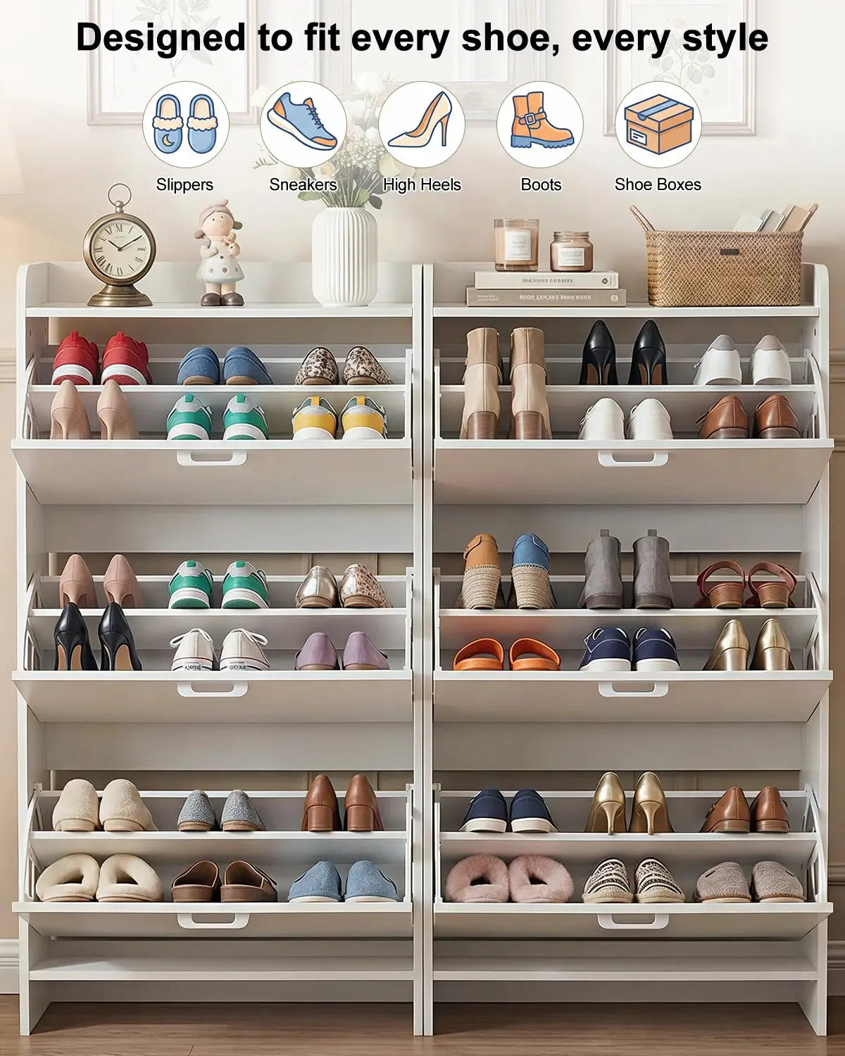 Shoe Cabinet with 3 Flip Drawers, Slim Wooden Shoe Storage Organizer for Entryway, Hallway & Living Room from PriceLows™