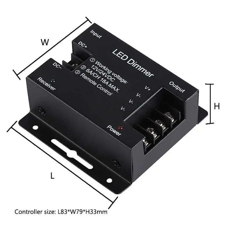 RF LED Single Color Strip Light Controller 12V 24V DC 18A 1 Channel PWM Lamp Signal Dimmer Full Touch Wireless Remote Control from PriceLows™