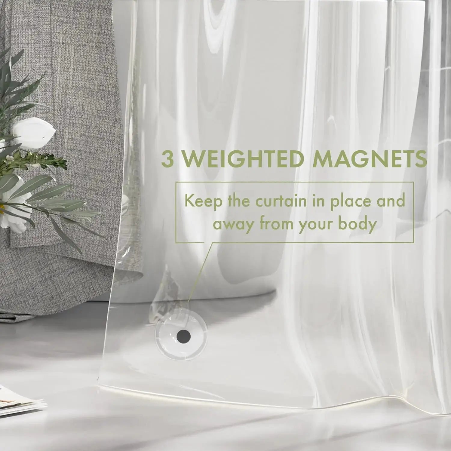 Transparent PEVA Shower Curtain - Waterproof with Magnetic Weights, Stain Resistant & 12 Rustproof Grommets from PriceLows™
