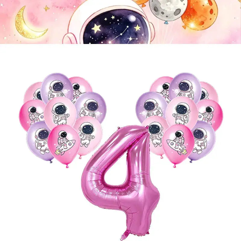 Astronaut Birthday Party Decoration Set | Pink Space | Banner Plate Cups | 61 Pcs