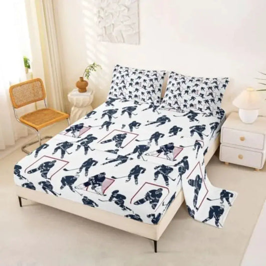 Sheet Set Sports Event Bedding Set Player Bed Sheets for Boys Bedroom Decor Soft Winter Sports Puck Bed Cover, 1 Fitted Sheet+2 from PriceLows™