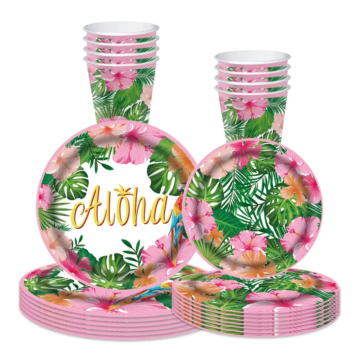 Hawaiian Aloha Tableware Set Summer Party Paper Plates Cups Napkins