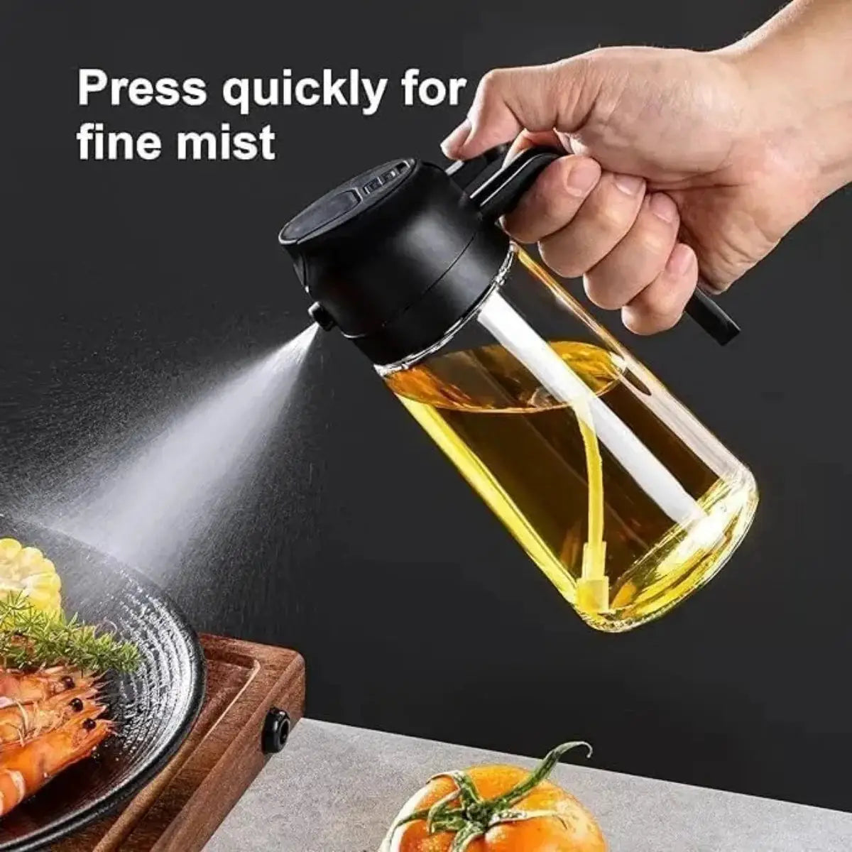 Oil Sprayer and Dispenser | 470ml | Glass Bottle | 2 In 1 Spray And Pour