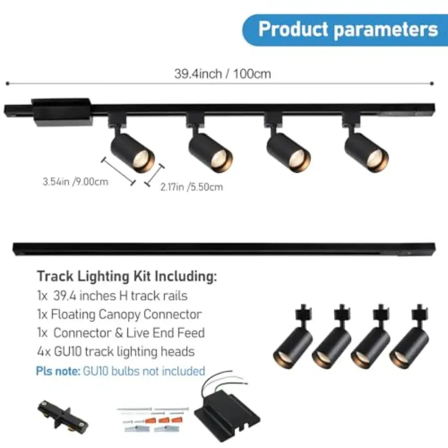 4-Light LED Track Lighting Kit with 3.3FT H Track Lighting Rails and Floating Canopy Connector GU10 Track Light Kit Modern Kitc from PriceLows™