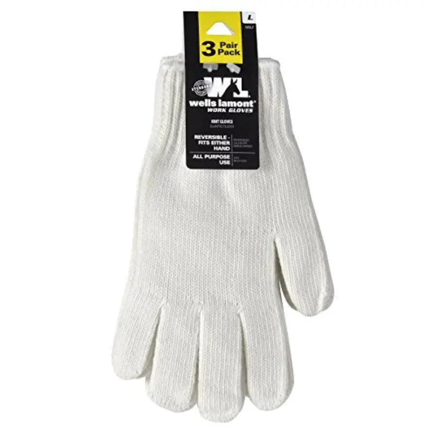 Polyester work gloves for industrial use, string knit material, white color, breathable and durable 3 pair pack from PriceLows™
