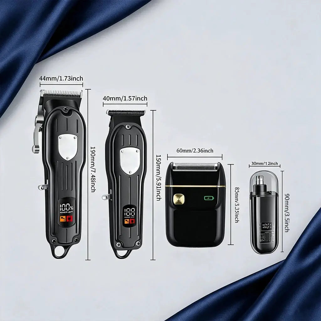 Hair Clipper Set | LCD Display | Cordless USB Rechargeable | 8 Guide Combs