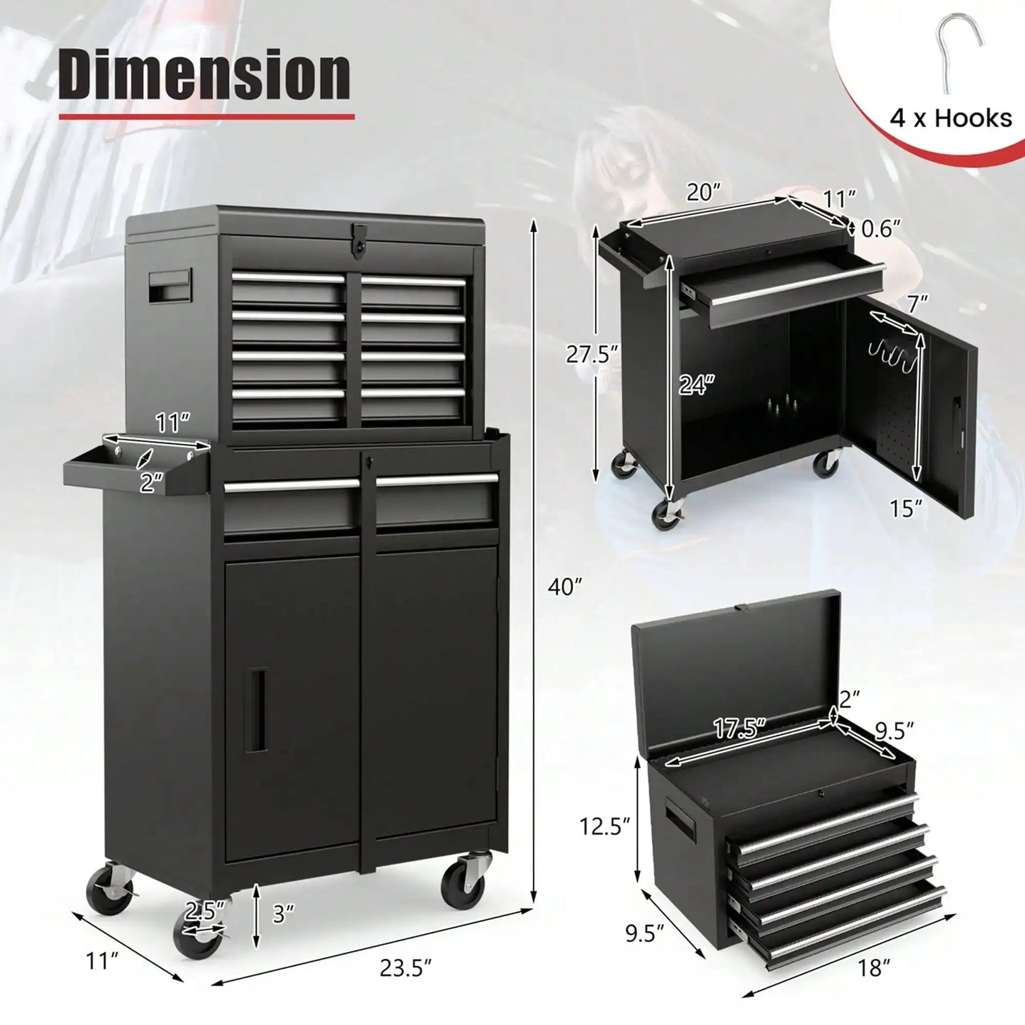 Tool Chest & Cabinet With 5 Sliding Drawers Rolling Garage Organizer from PriceLows™