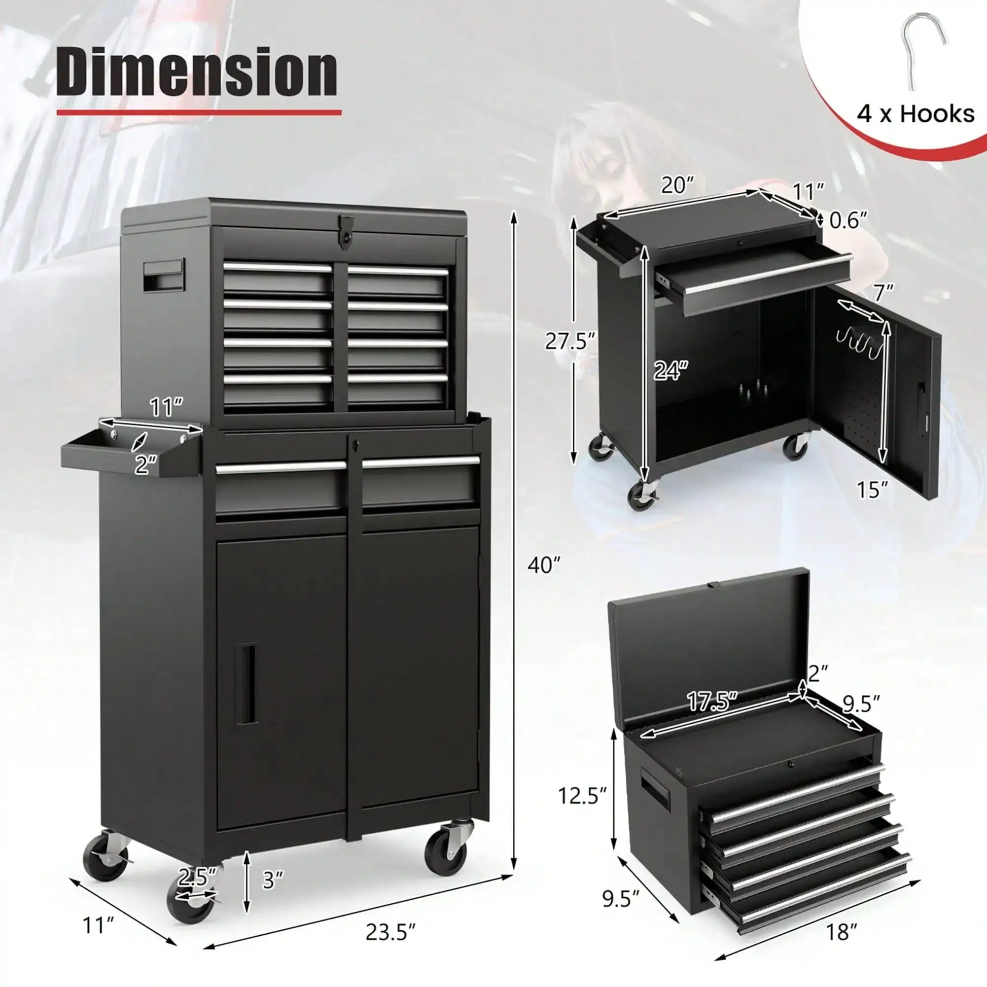 Tool Chest & Cabinet With 5 Sliding Drawers Rolling Garage Organizer from PriceLows™