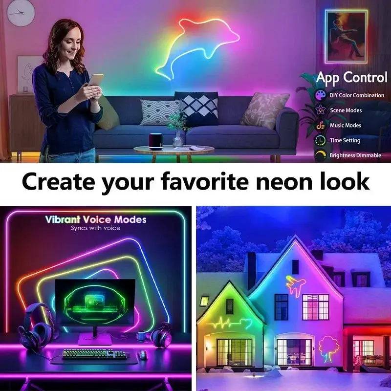 Outdoor Rgb Neon Led Lights Strip 24V 15 Meters 20 Meter 5 Meters 10M Bluetooth App Remote Control Neon Outside Christmas Light from PriceLows™