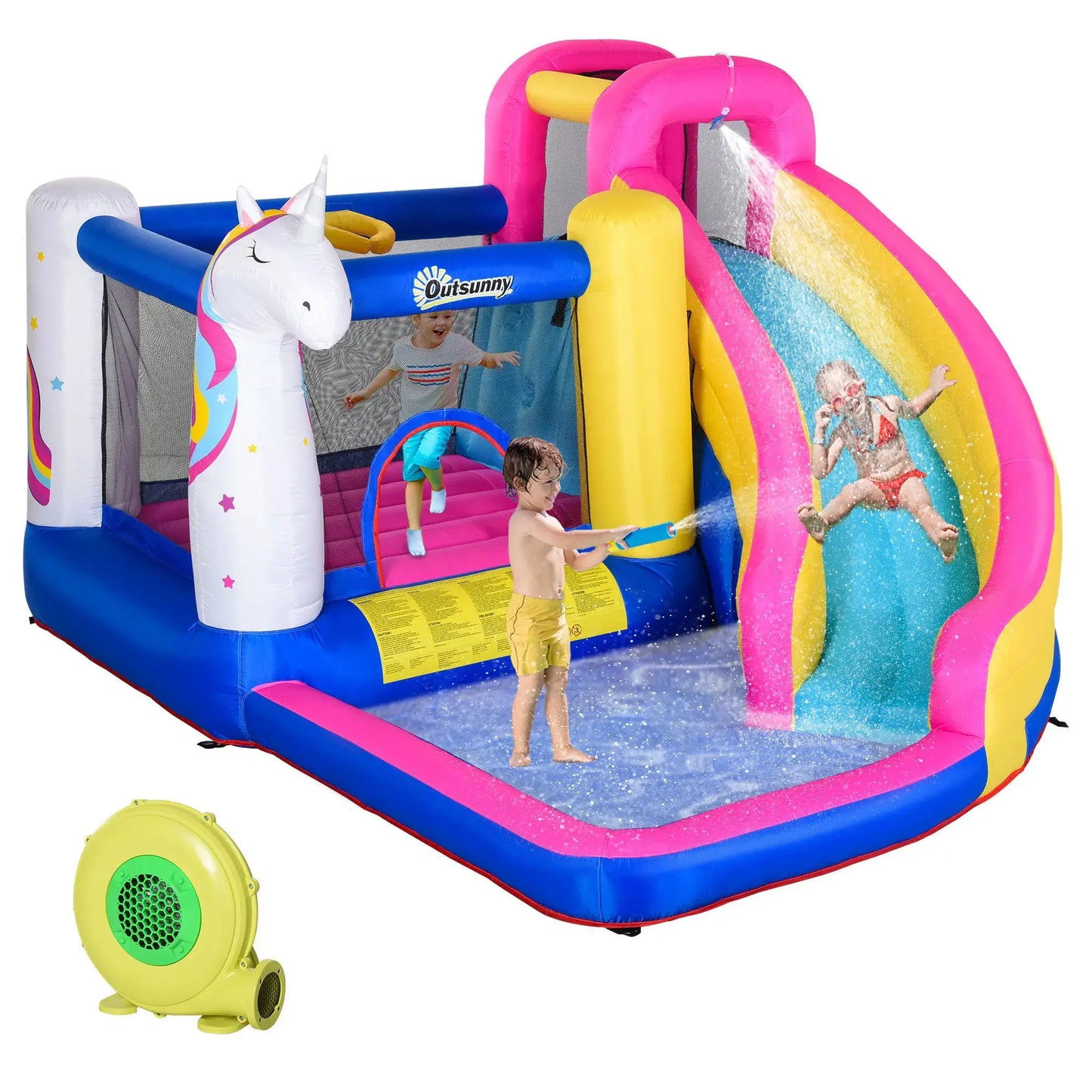 Unicorn 5-in-1 Large Inflatable Bounce House, Inflatable Water Slide for Kids from PriceLows™