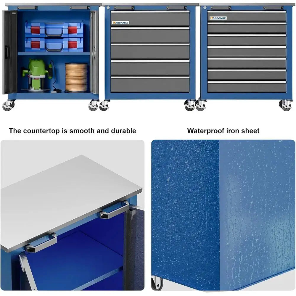 Rolling Tool Chest with 4 Pad Feet, Double-Door Storage Cabinet with Adjustable Shelves, Secure Steel Locker for Garage and Offi from PriceLows™