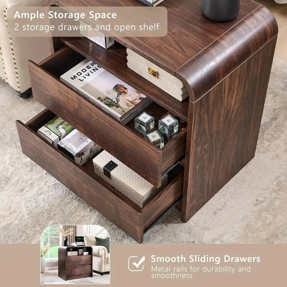 25 Tall Modern Nightstand Set of 2, 23.6 Wide Wood Bedside Table w 2 Storage Drawers, Charging Station,Mid Century End Table fo from PriceLows™