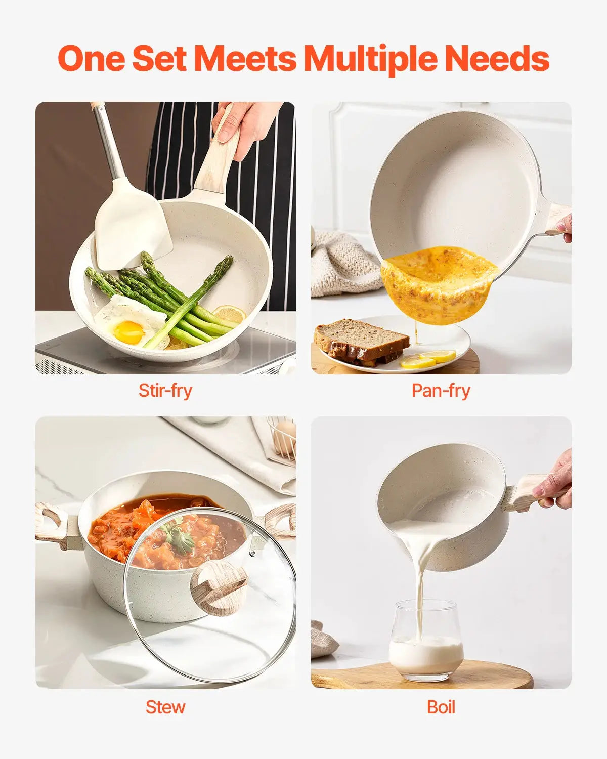 SucceBuy 17 Piece Pots and Pans Set Granite Nonstick Cookware Set Induction Cookwares Kitchen RV Cooking Sets with Pan Protector from PriceLows™
