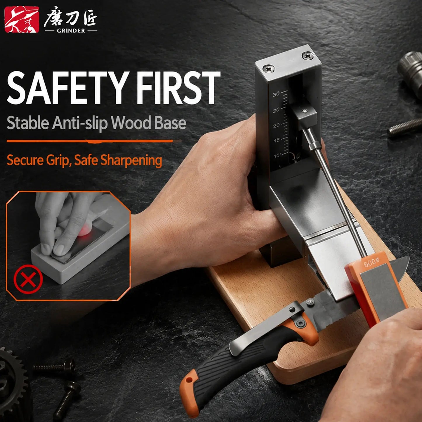 Knife Sharpener System | Adjustable | Solid Wood Base | Grits 360 1000