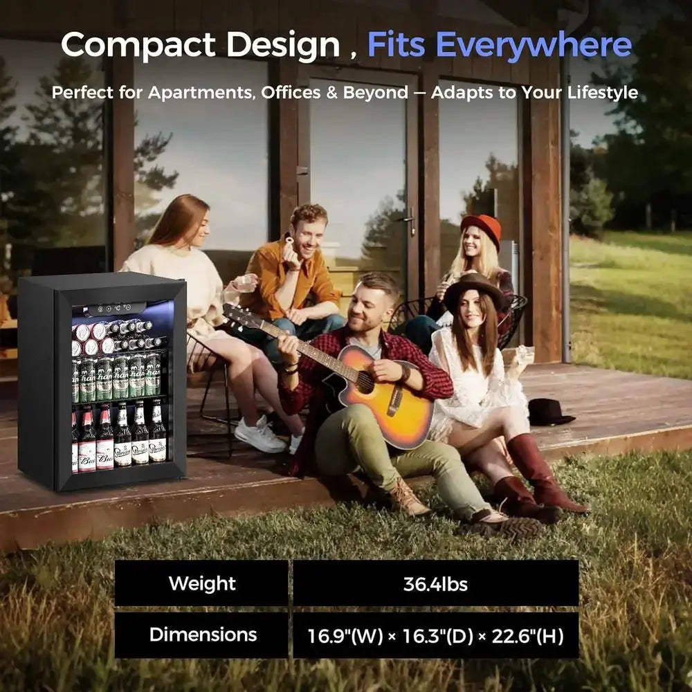 68-Can Capacity Mini Fridge with Glass Door for Beverages, Ideal for Home, Office, or Dorm, Black from PriceLows™