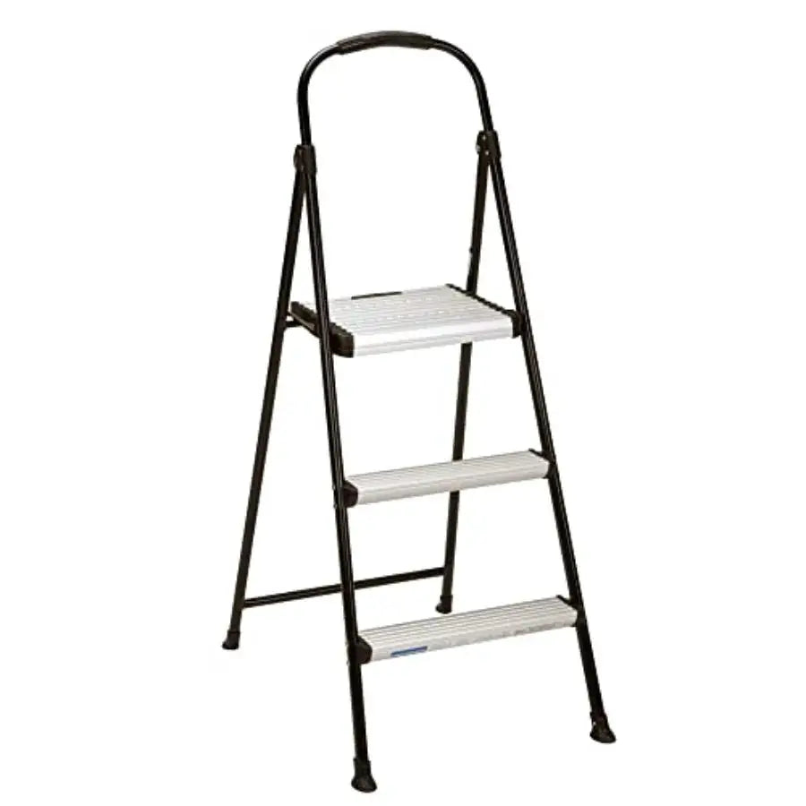 Lightweight Three-Step Folding Step Stool for Home Use - Large Platform One-Hand Release Non-Marring Leg Tips Aluminum and Stee from PriceLows™