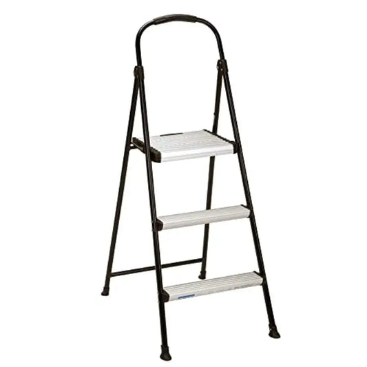 Lightweight Three-Step Folding Step Stool for Home Use - Large Platform One-Hand Release Non-Marring Leg Tips Aluminum and Stee from PriceLows™