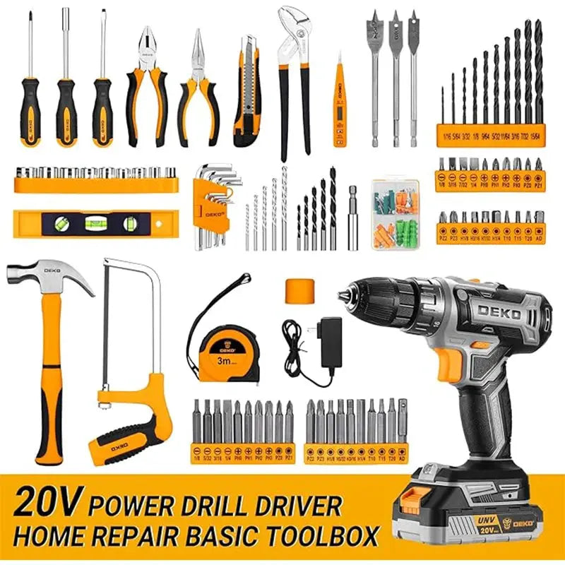 DEKO 20V cordless drill kit with battery, men's drill, manual repair, basic toolbox, suitable for household tools from PriceLows™