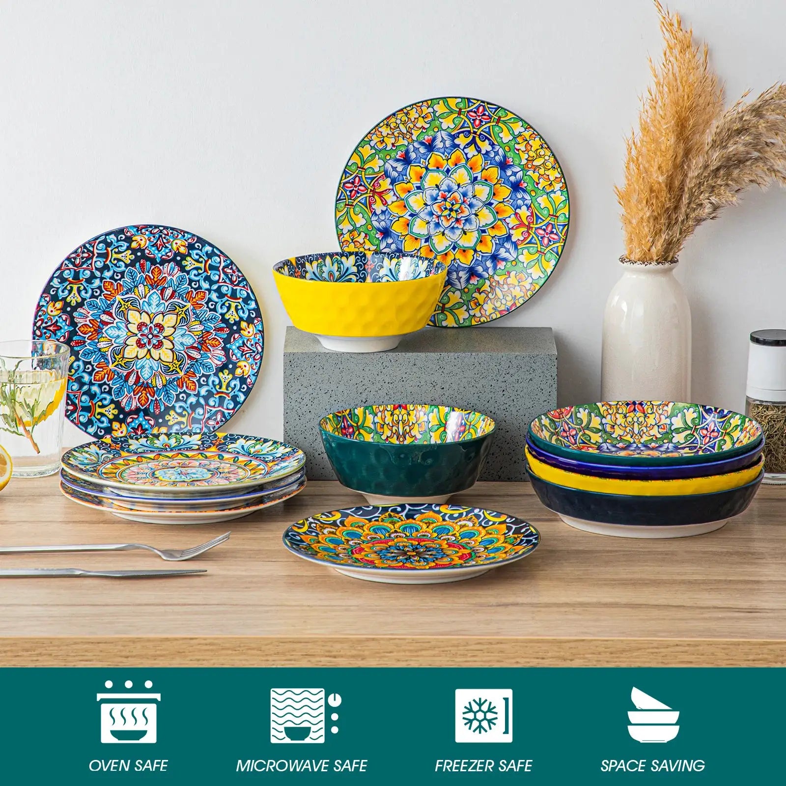 vancasso 12/16/18/24 Piece Ceramic Dinnerware Set Stoneware Bohemian Style with Dinner/Dessert Plate/Cereal/Pasta Bowl For 6 from PriceLows™