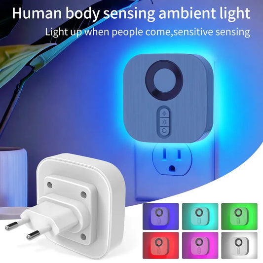 LED Night Light with EU Socket Motion Sensor RGB Color Ambient Wall Lamp for Bedroom Staircase Toilet Corridor Bathroom Study from PriceLows™