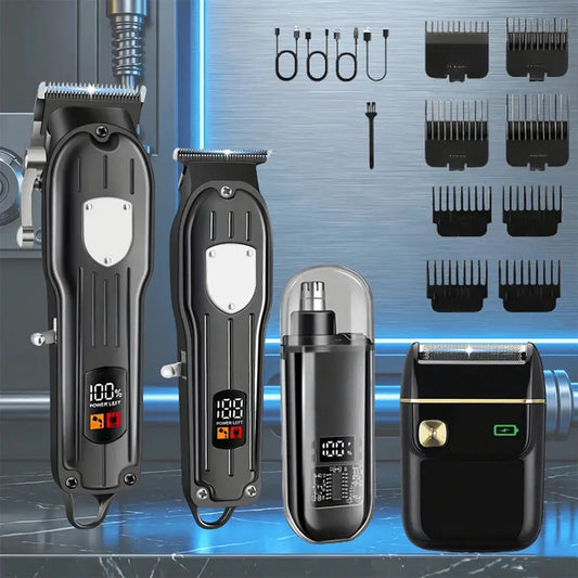 Hair Clipper Set | LCD Display | Cordless USB Rechargeable | 8 Guide Combs