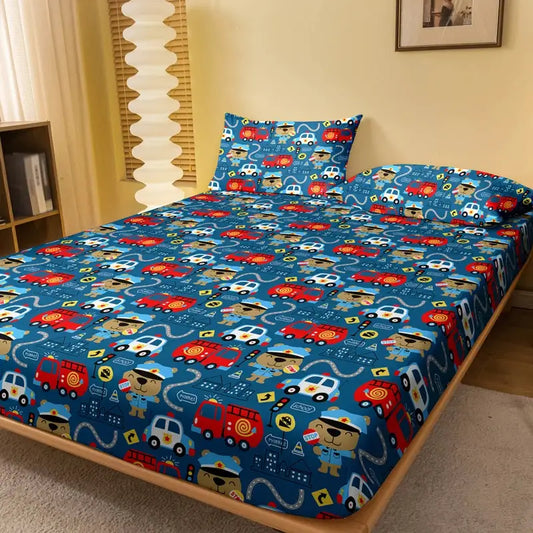 1Pc First Aid Car Pattern Brushed Fitted Sheet,Bedroom Cartoon Anime Printed Bedspread,Bedding(Not Include Pillowcase) from PriceLows™