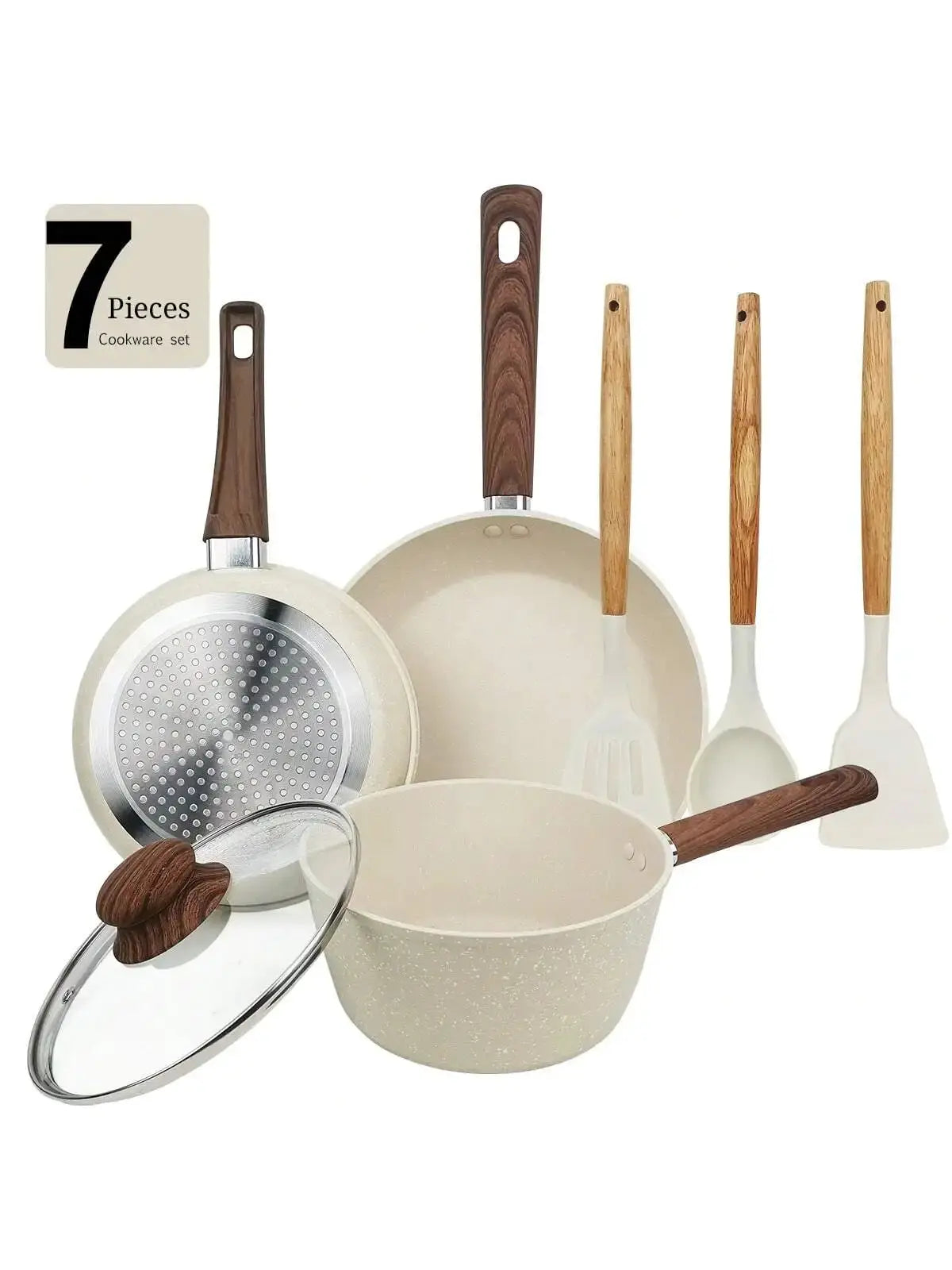Nonstick Cookware Set | 7-Piece | Aluminum | 9.8in Fry Pan, 8.3in Sauce Pan