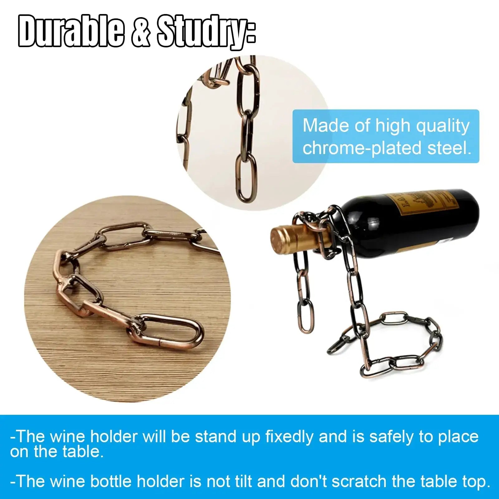 Floating Wine Bottle Holder - Magic Steel Chain Wine Rack for Suspended Display - Holds Any Long-Neck Wine Bottles from PriceLows™
