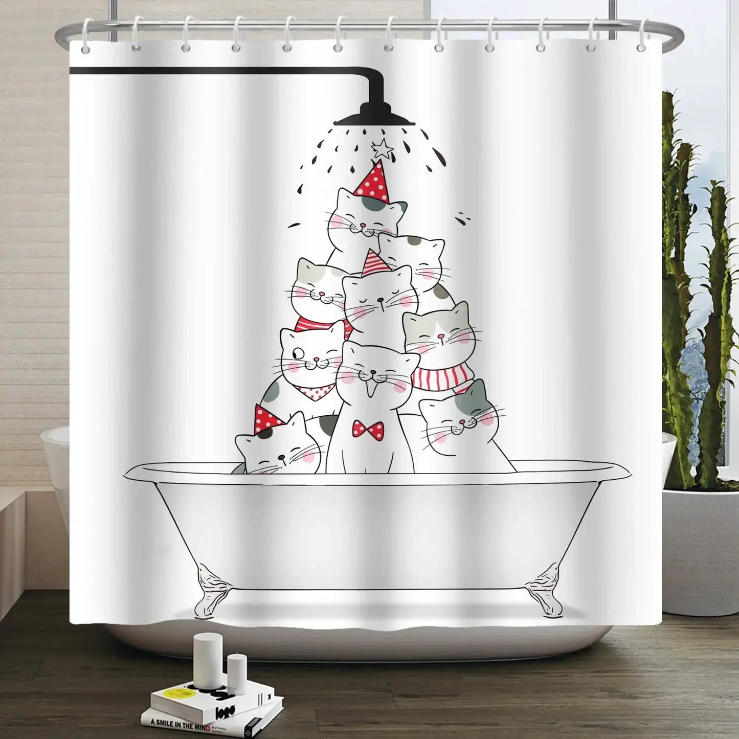 Cartoon Cat Shower Curtain Funny Animal Cute Cat Dog Kids Print Waterproof Bath Bathroom Shower Curtains Decoration with Hooks from PriceLows™