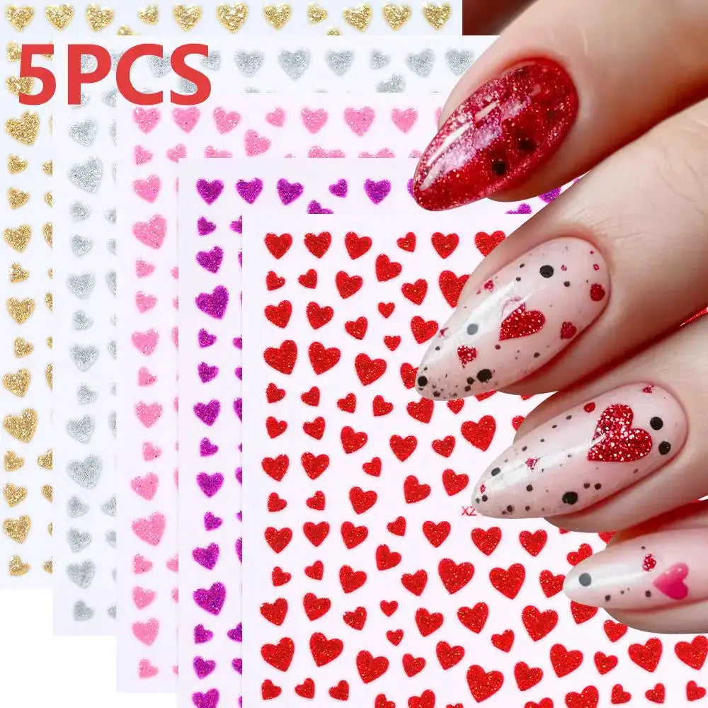 8pc 3D Mixed Color Heart Nail Stickers Valentines' Day Sweet Red Pink Love Selfadhesive Nail Decoration Decals Manicure Supplies from PriceLows™