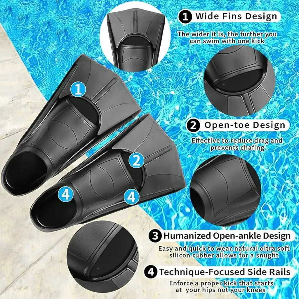 Silicone Fins Swim Training Snorkel Short Diving Flippers Frog Shoes Men Women Professional Breaststroke Freesnorkel Swimming from PriceLows™