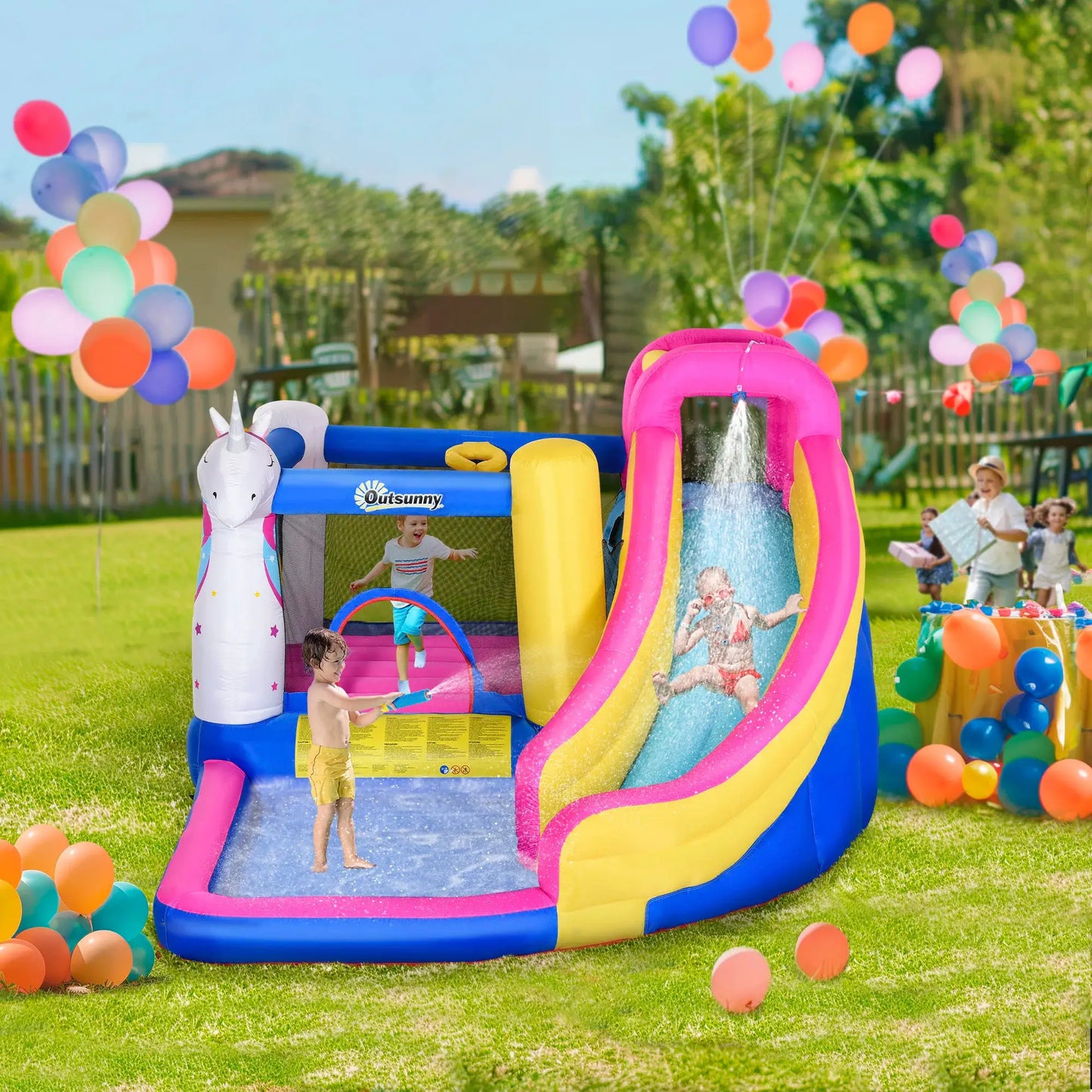 Unicorn 5-in-1 Large Inflatable Bounce House, Inflatable Water Slide for Kids from PriceLows™