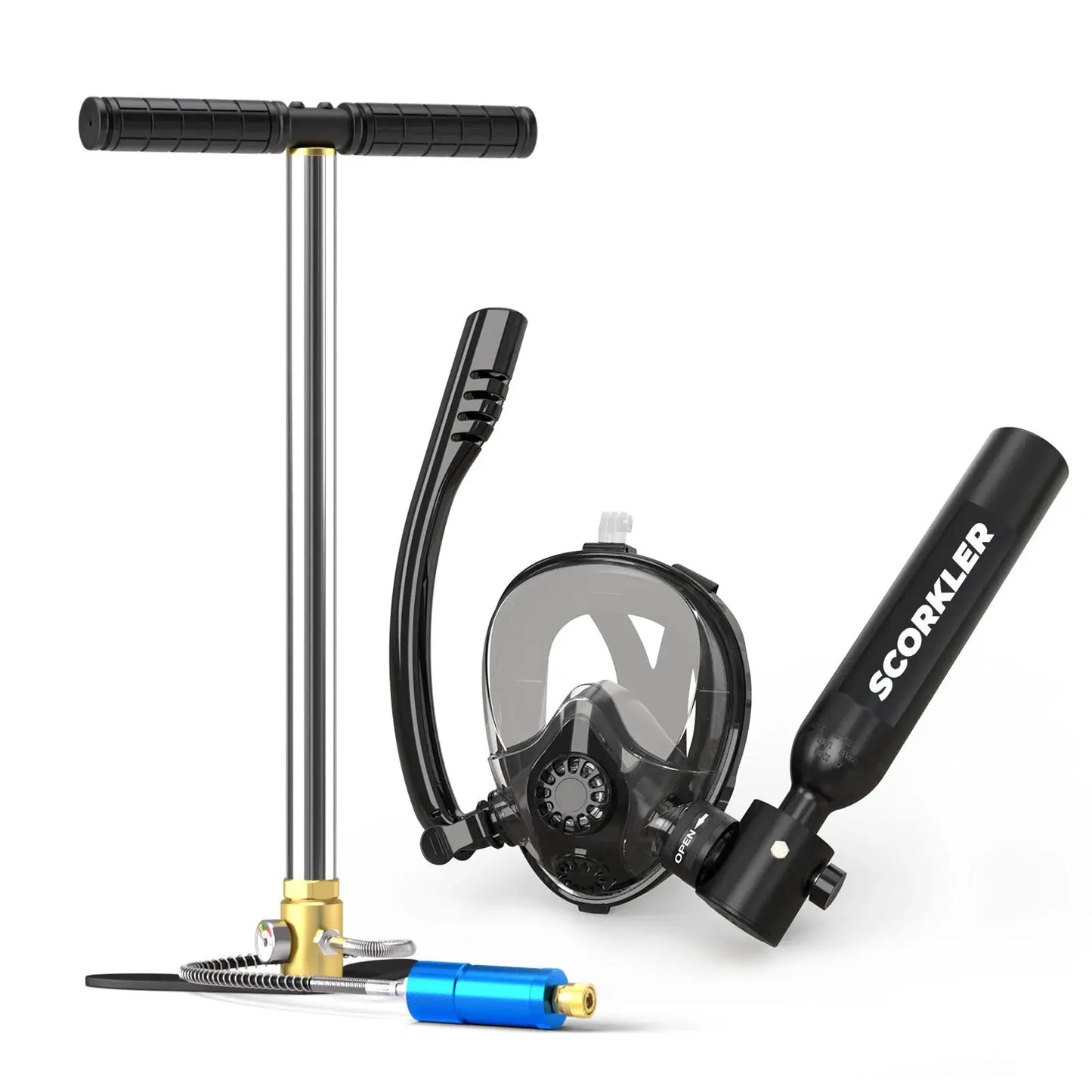 SCORKLER 0.5L Mini Scuba Diving Tank with Snorkeling Full Face Mask And Hand Pump Diving Cylinder Dive Equipment for Adults from PriceLows™