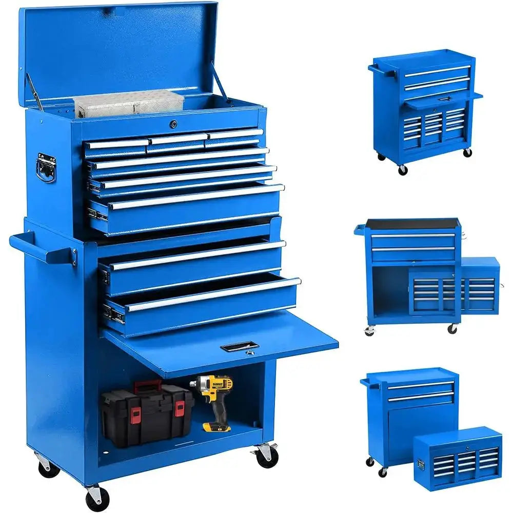 2-in-1 High-Capacity Rolling Tool Chest with 8 Drawers, Detachable Organizer, 4 Wheels, Lockable Blue Tool Storage Cabinet for G from PriceLows™