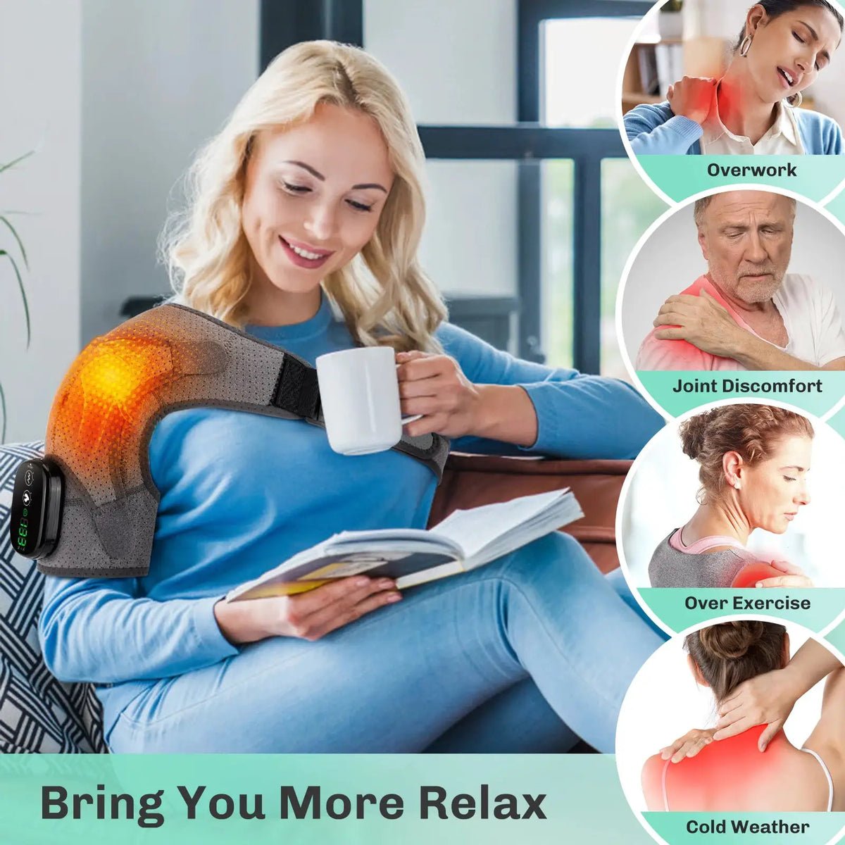 Heated Vibration Shoulder Brace | 3 Heat & Vibration Modes | Left & Right Fit