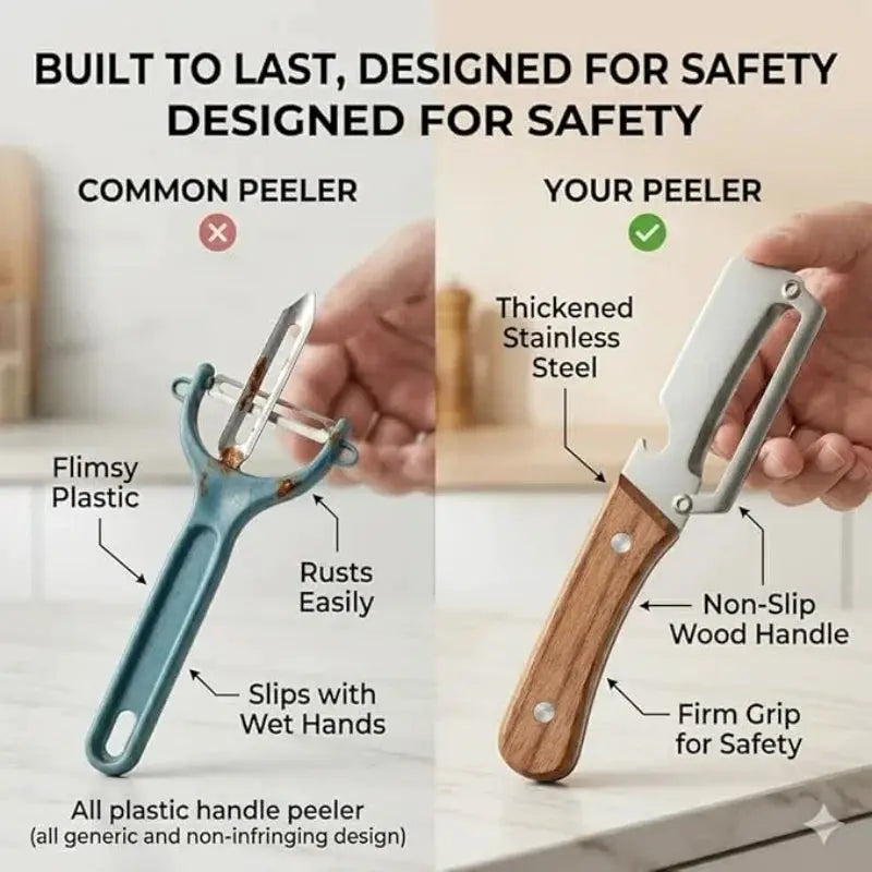 2 PCS Premium Vegetable Peeler Set Stainless Steel Blade with Wooden Handle Kitchen Tool for Fruit Apple Potato Pumpkin Papaya Zucchini Includes Bottle Opener from PriceLows™